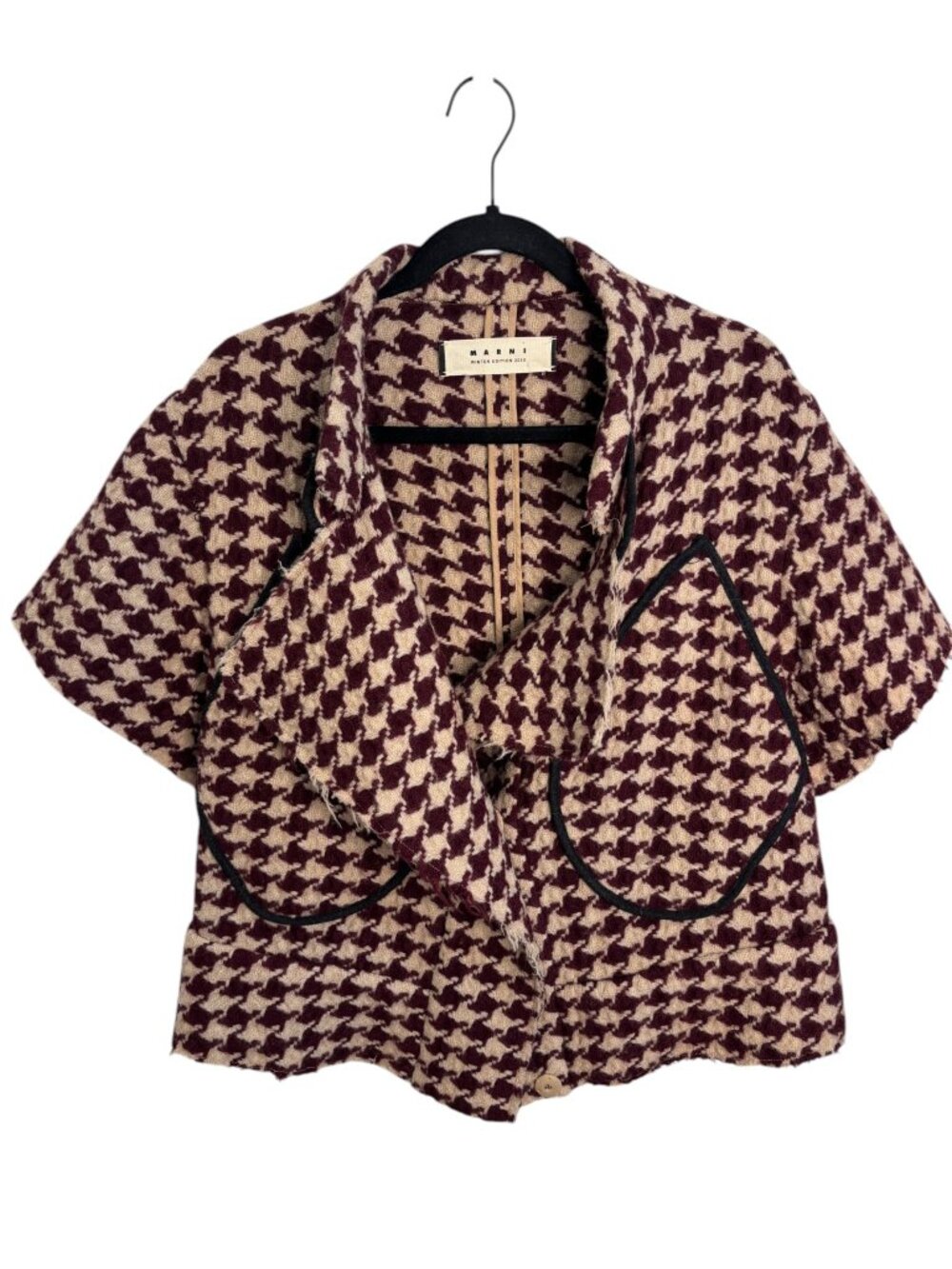 Marni Wool Houndstooth Jacket | Runway-Inspired Oversized Cropped Coat 40